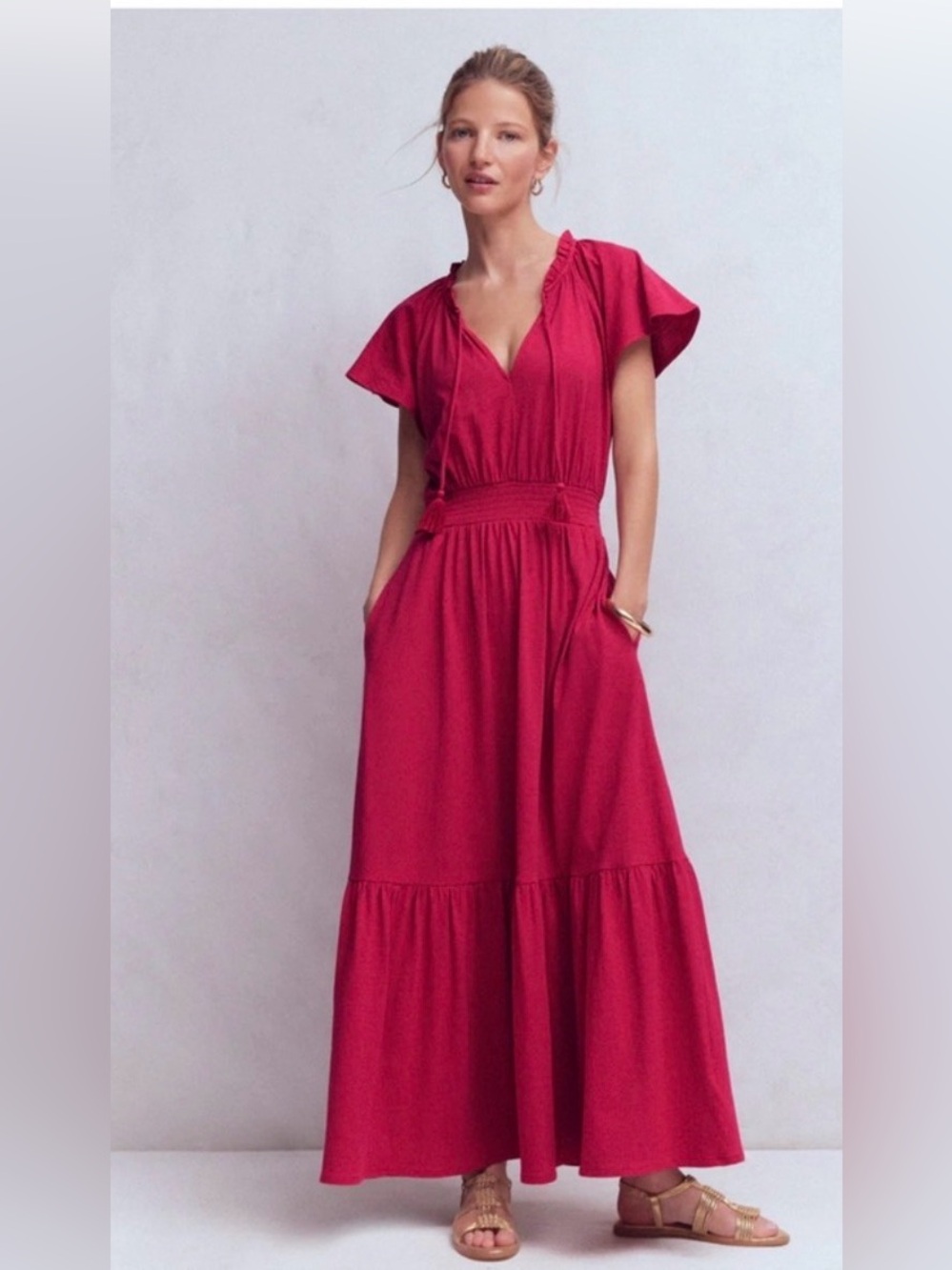 NWT Boden Tala Tiered Jersey Maxi Dress in Pomegranate Size 16/18 - Picture 1 of 9